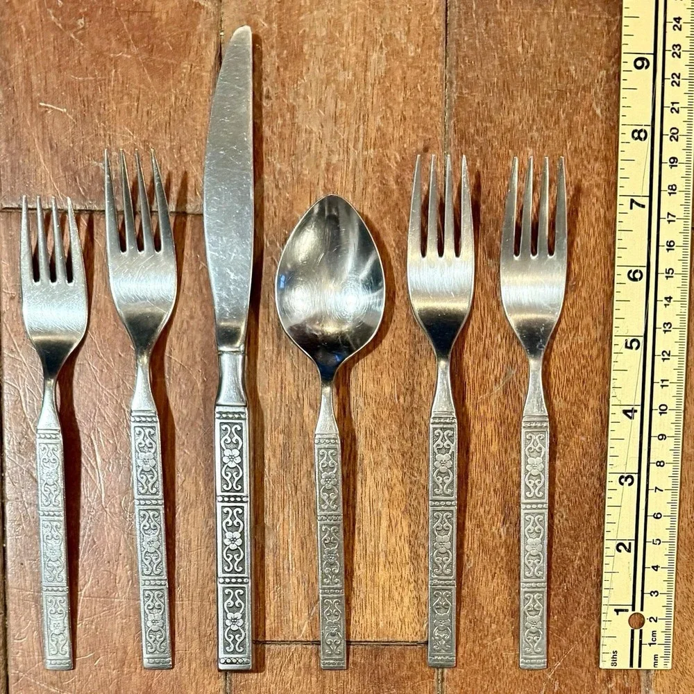 9pcs VTG Oneida Community ISABELLA Stainless‎ MCM Flatware 3 Serving / 1 Setting